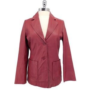 Metro Style Vintage 90s Leather Single-Breasted‎ Blazer Jacket Cherry Red Size 8